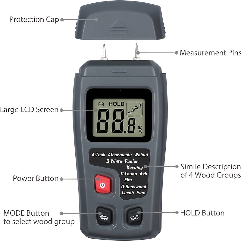 Wood Moisture Meter Handheld Digital LCD Tester
