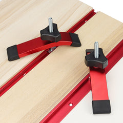 2PCS T Track Hold Down Clamps Set - Aluminum Alloy, Red & Black, Includes T Bolts, Knobs, Washers, Storage Box