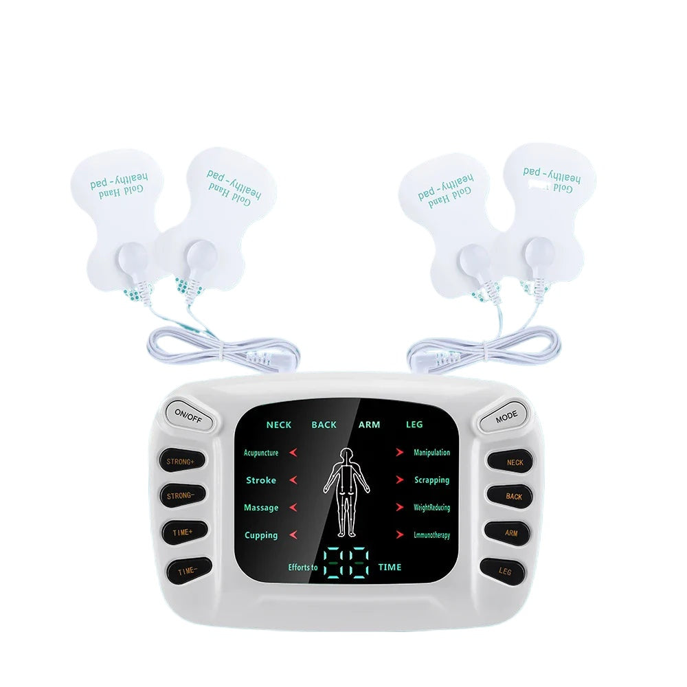 Dual Output EMS Machine - 8 Pads Muscle Stimulator for Neck, Back & Full Body Massage, 15 Intensity Levels, Easy to Use
