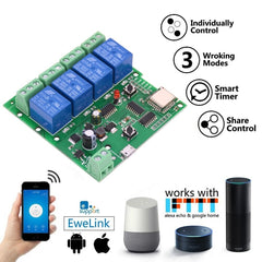WiFi 4-way Relay Module Inching Momentary/Self-Locking/Interlock Switch Module Works with Amazon Alexa
