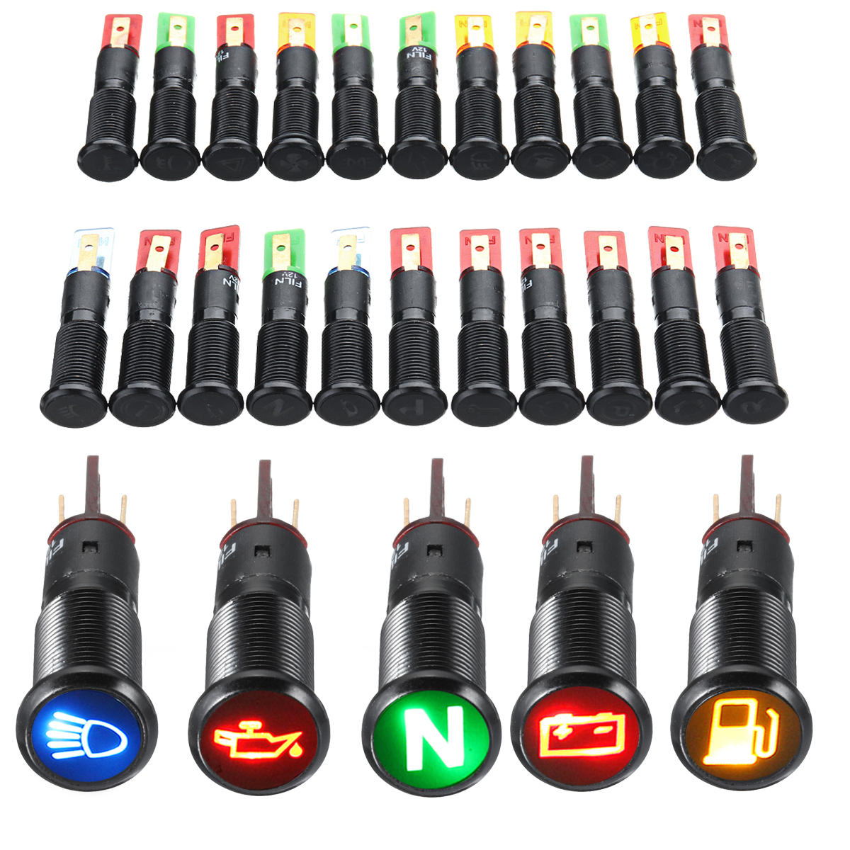 10MM LED Dashboard Warning Signal Light Van Dash Panel Indicator Lamp 12/24/36V