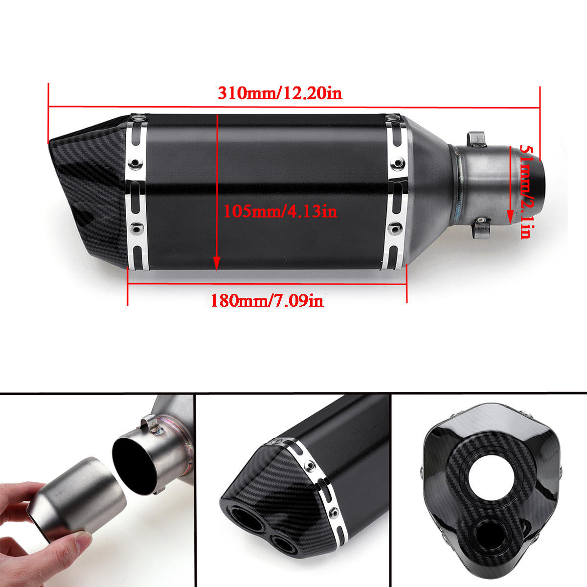 310mm Black Universal Motorcycle Dirt Bike ATV Exhaust Muffler Pipe DB Killer 38-51mm