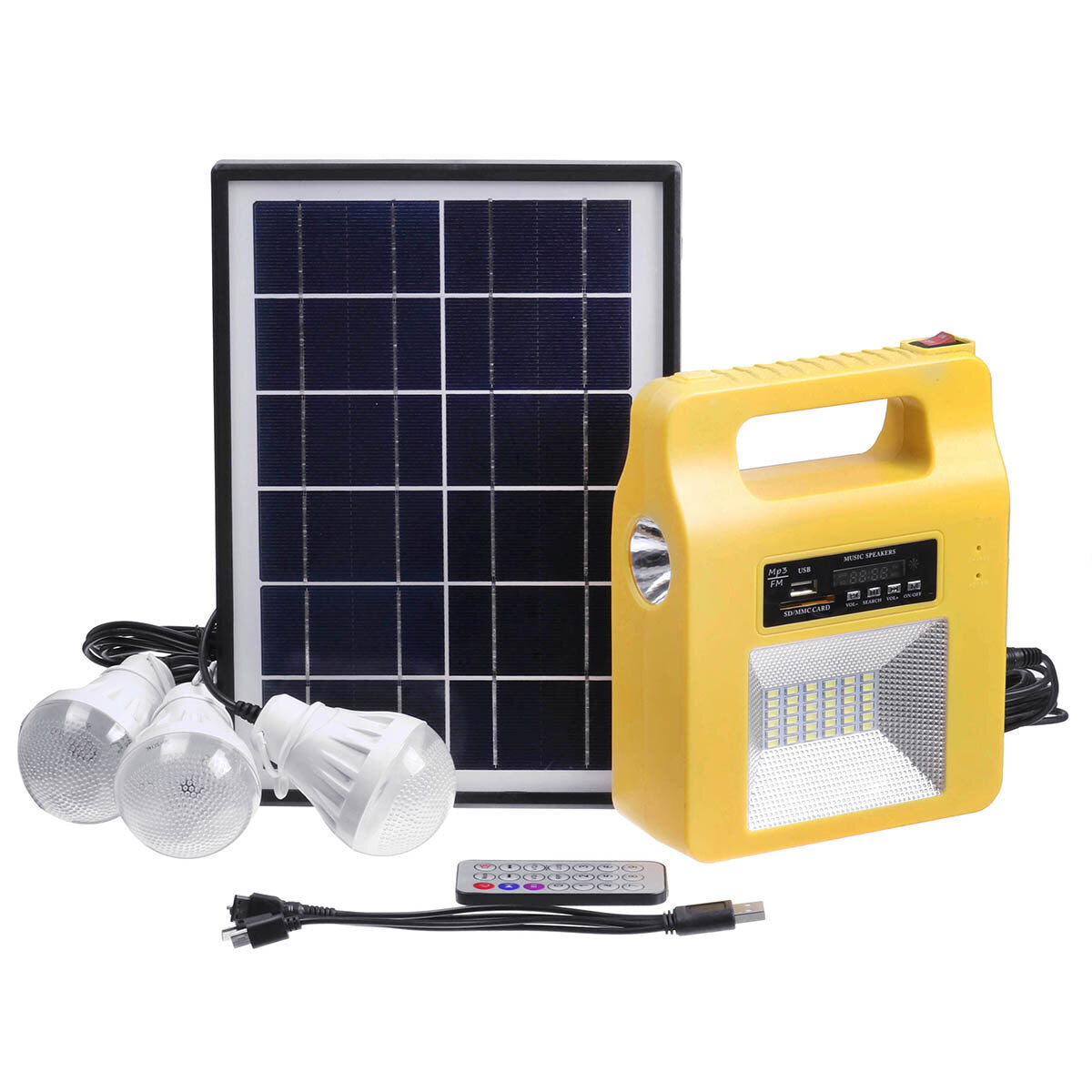 Portable bluetooth Solar Generator System Emergency LED Light Bulb Camping Radio Player+Remote Control