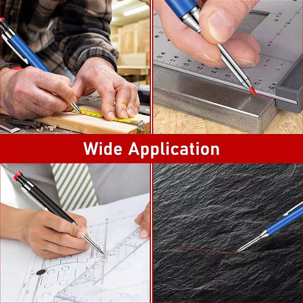 Metal Carpenter Pencil with Built-in Sharpener, Deep-Hole Tip, Marks on Various Surfaces, 154mm Length