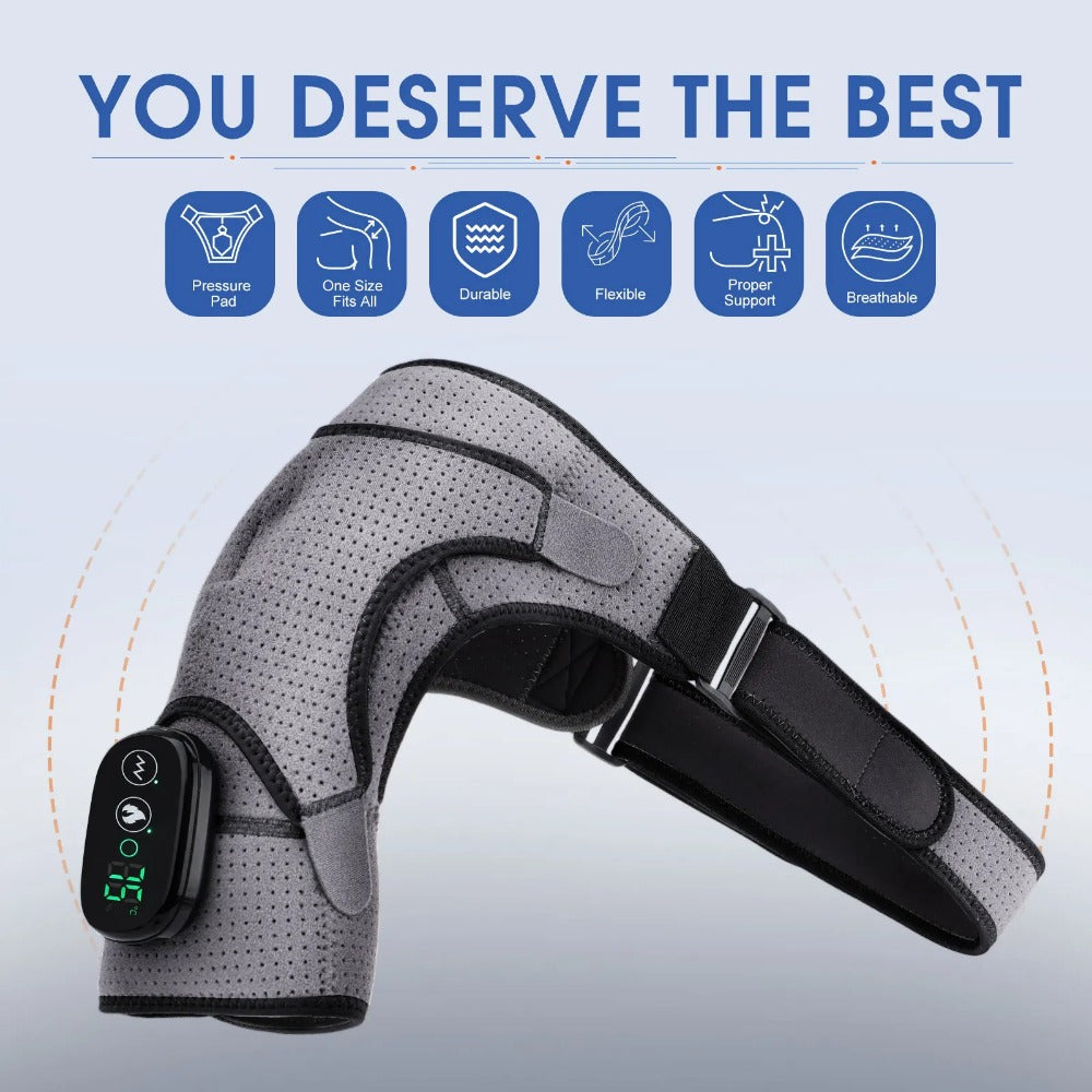 Heated Shoulder Steamer Brace - 3-in-1 Massage & Heat Therapy, Adjustable Straps, 5000mAh Battery, Grey/Black
