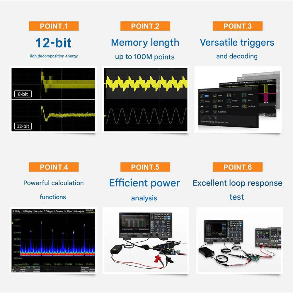 Oscilloscope 100MHz 70MHz Bandwidth 2GSa/s 12-bit High Resolution Enhanced Signal Analysis Versatile Triggers
