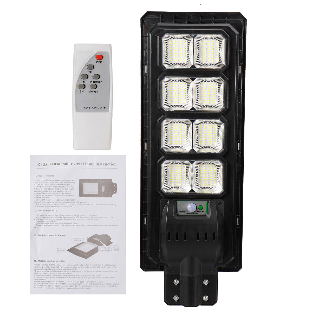 LED Solar Street Light PIR Motion Sensor Outdoor Garden Waterproof Wall Lamp Remote Control