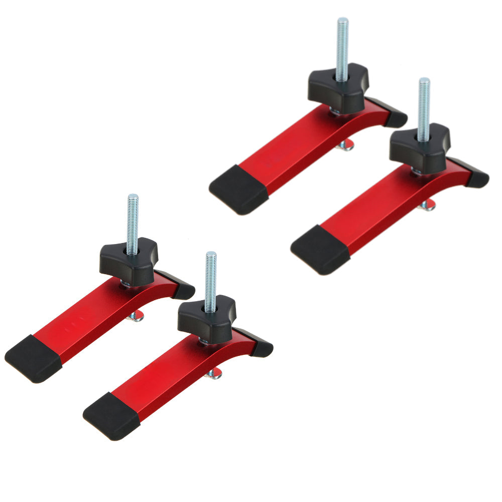 2PCS T Track Hold Down Clamps Set - Aluminum Alloy, Red & Black, Includes T Bolts, Knobs, Washers, Storage Box