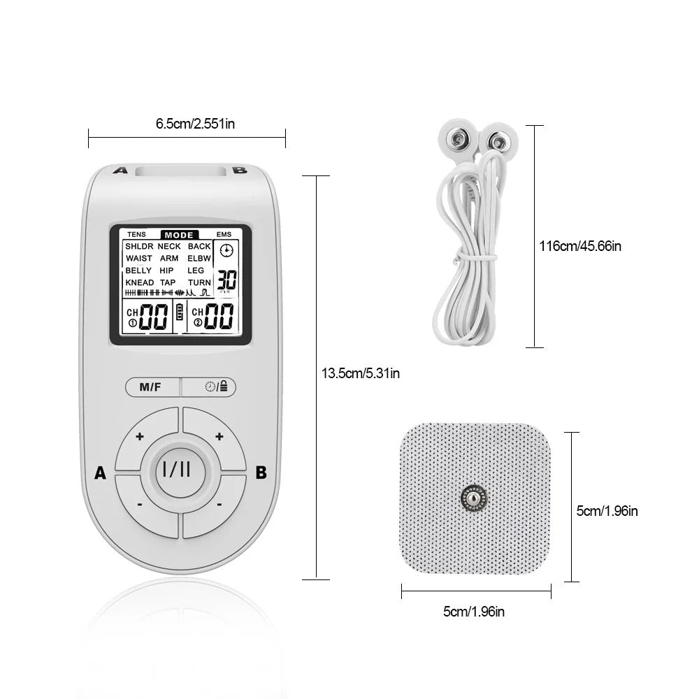 TENS/EMS Dual Pulse Massager - 24 Modes, 40 Intensity Levels, Dual Output, Rechargeable, Portable for Pain Relief & Muscle Care