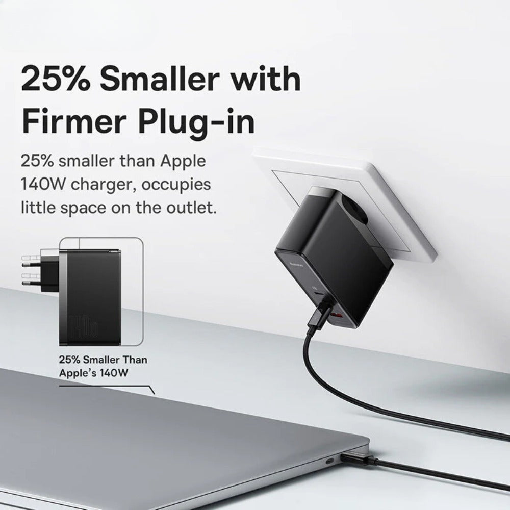 140W USB-C Charger with 2 Ports, EU Plug, Fast Charging, Compact Design for Phones, Tablets, Laptops - Black