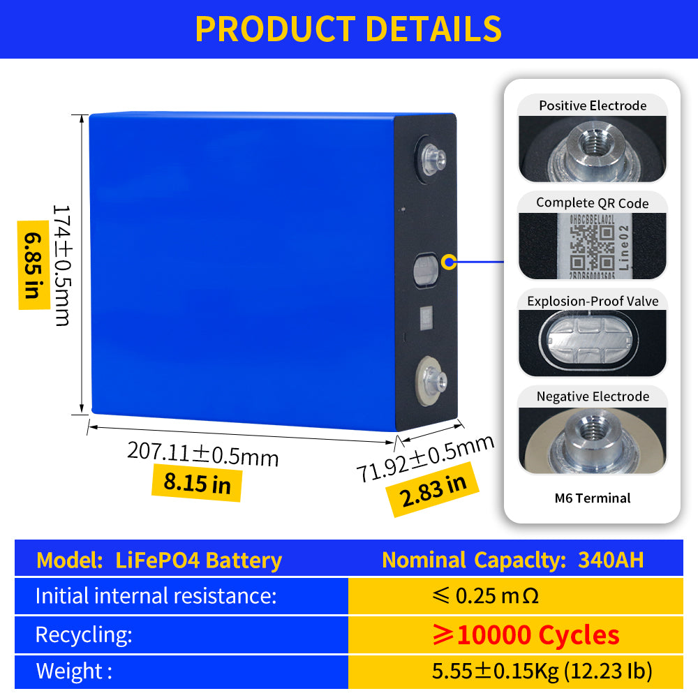 4Pack 314Ah LiFePO4 Lithium Prismatic Battery Cell 8000+ Deep Cycle Battery Grade A Power Supply for Solar Systems,Golf Cart,Motor,Off Grid