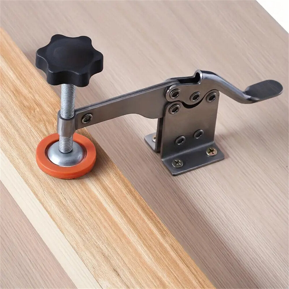 Quick-Release Horizontal Toggle Clamp, 0-35mm Adjustable, Durable Stainless Steel, Anti-Slip Handle for Woodworking