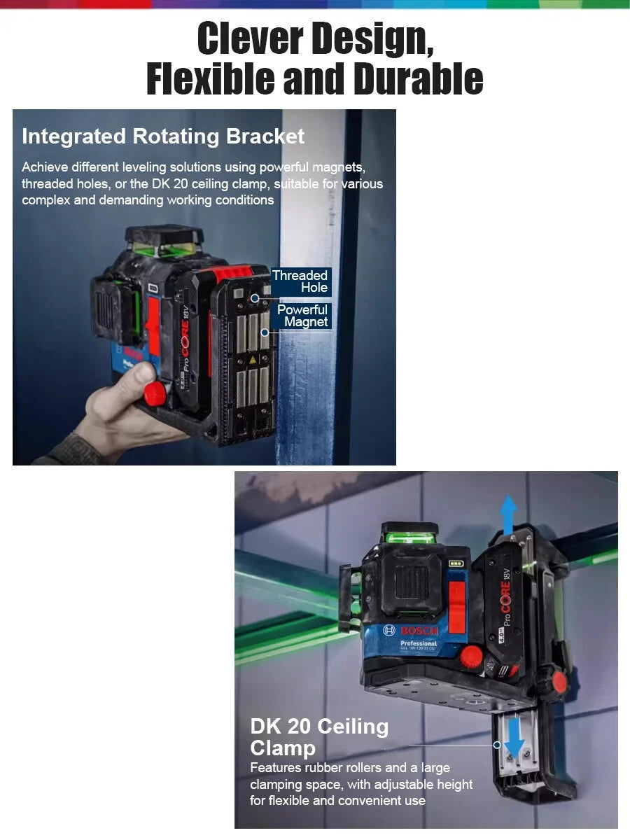 Bosch GLL 18V-120-33CG Green Laser Level, 3x360°, Bluetooth App Control, Fine Adjustment & Triple Power Modes