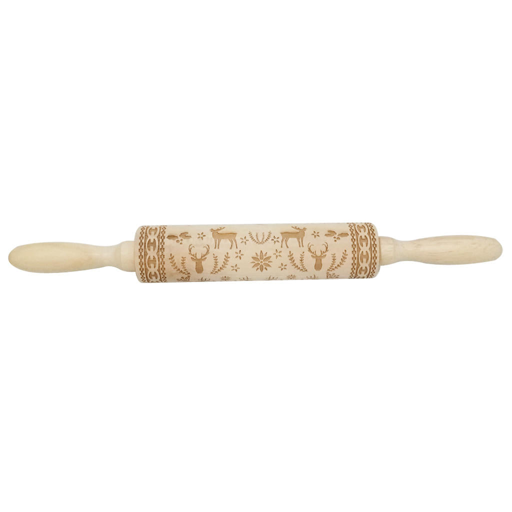 Wooden Christmas Embossed Rolling Pin Dough Stick Baking Pastry Tool New Year Christmas Decoration