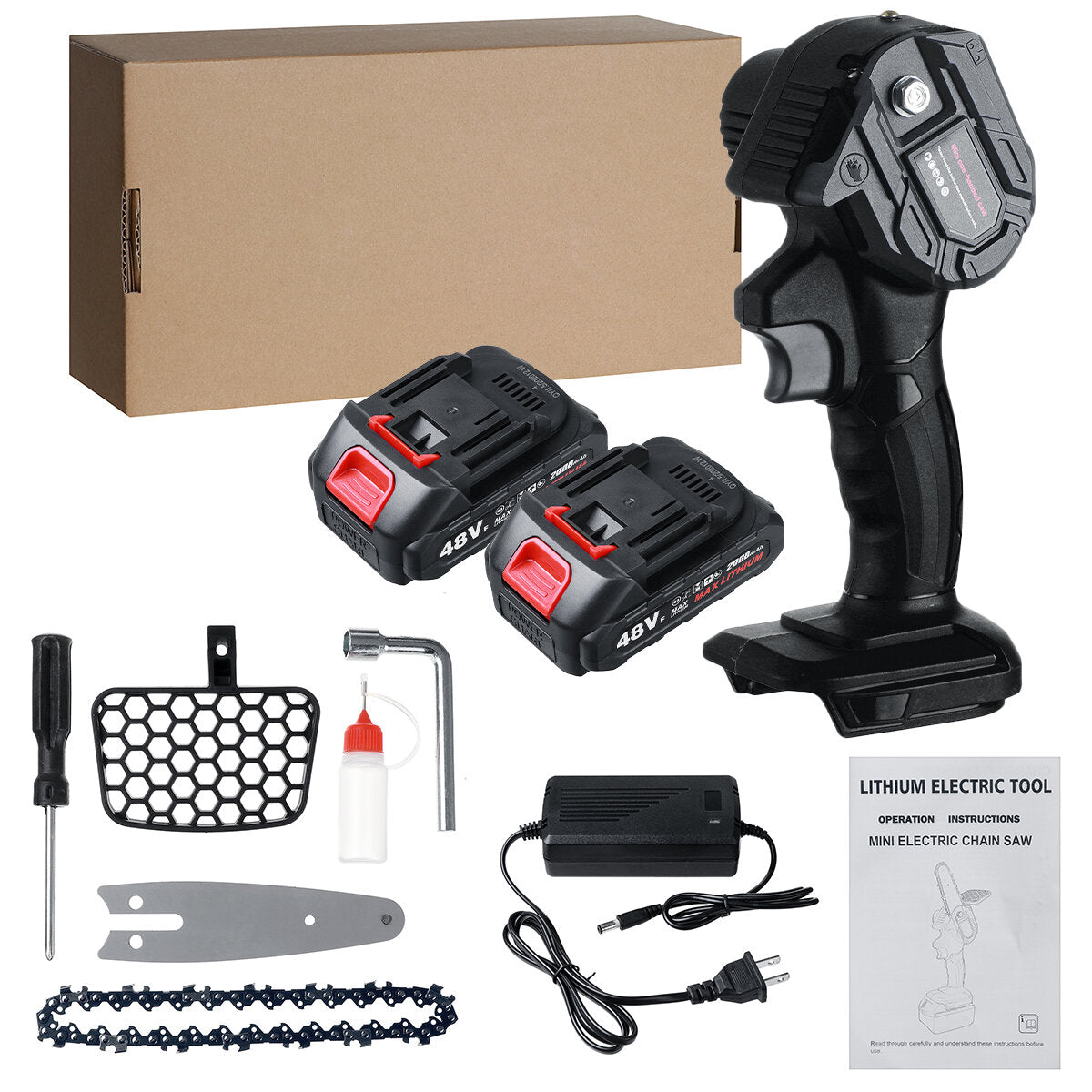 4" 24V Rechargeable Cordless Electric Saw Mini Handheld Chainsaw Wood Cutter Tool