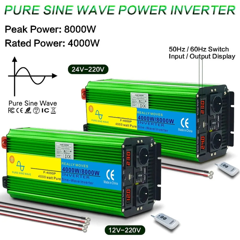 GreenZech Elite 4000W Inverter | 8000W Peak Power | Heavy-Duty Professional Pure Sine Wave Converter