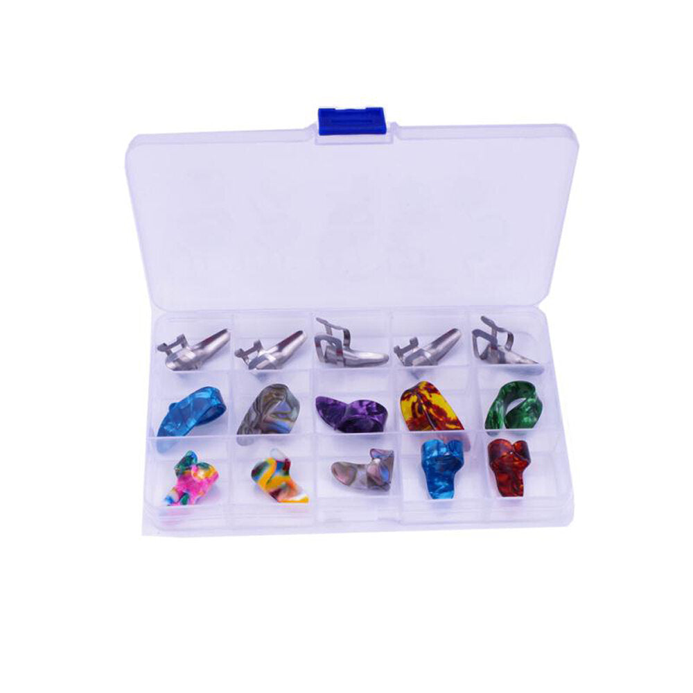 15PCS Celluloid Guitar Pick Set Index Finger Thumb Sleeve Metal Finger Sleeve
