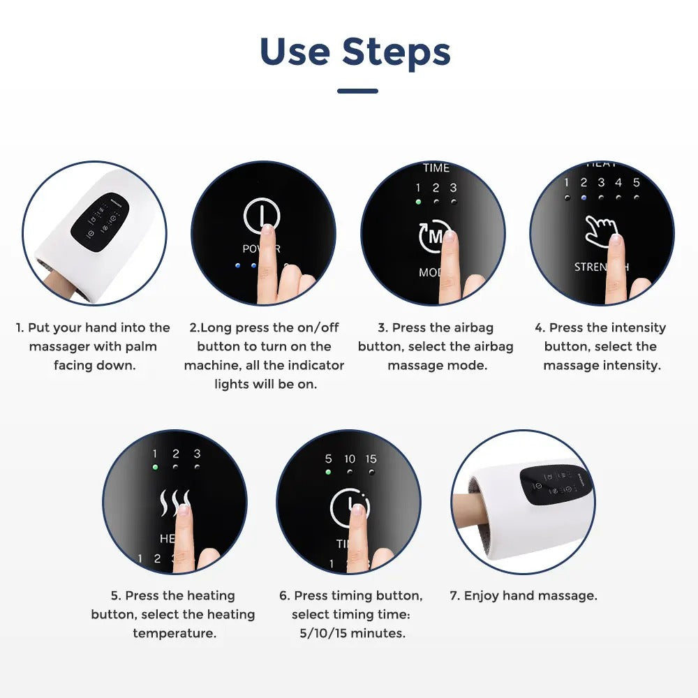 Air Compression Palm Acupoint Massager - 3 Modes, 5 Intensities, Hot Compress, Touch Screen, Hand Spa Relaxation Device