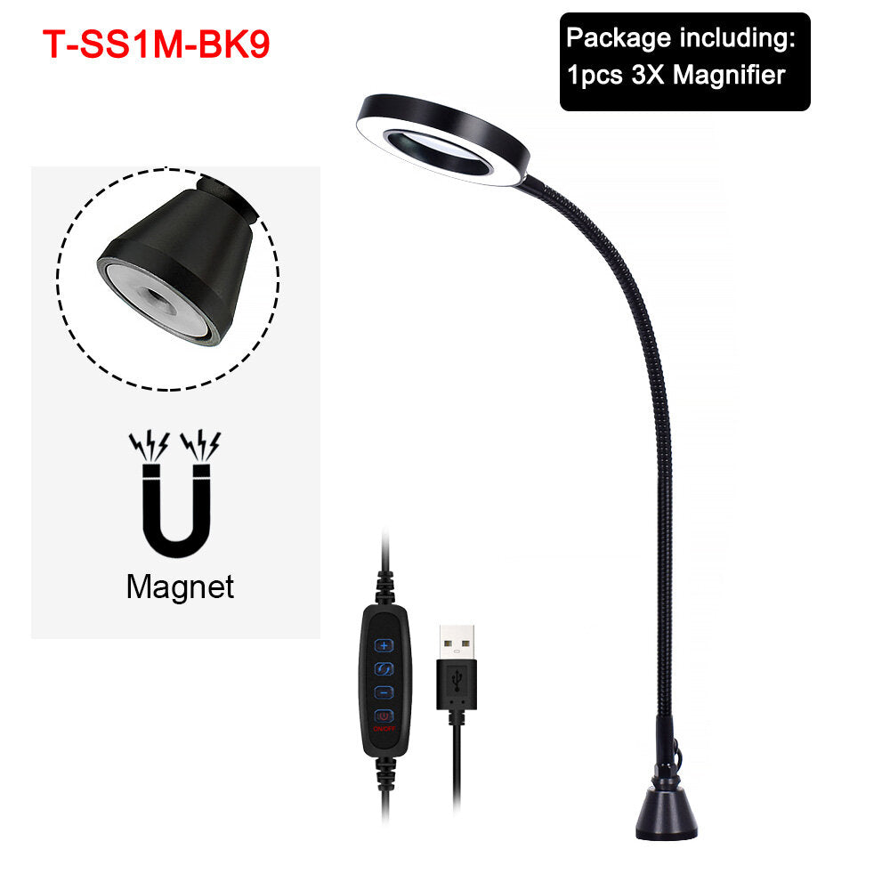 Magnetic Base Soldering Welding Third Hand PCB Holder with 3X LED Illuminated Magnifier Lamp Welding Tool Kit
