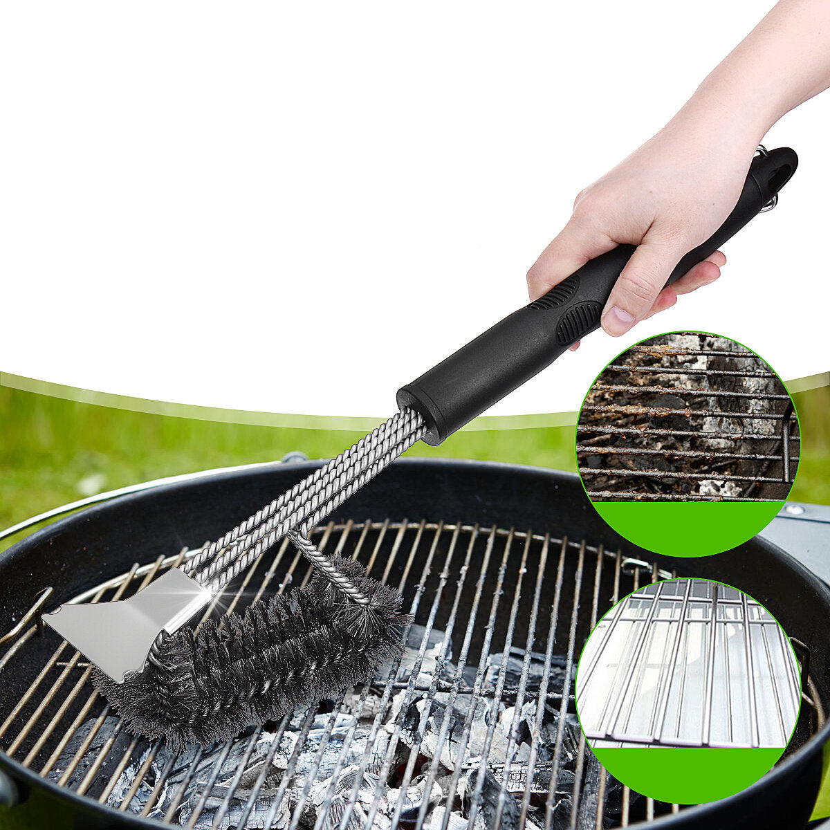 17" BBQ Grill Brush Scraper Scrubber Barbecue Cleaning Tool Wire Kitchen Stainless Steel Cleaner