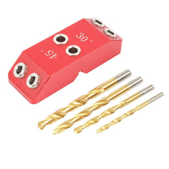 Multifunctional Multi-Angle Hole Puncher for Woodworking - 30°, 45°, 90° Angles, 4 Sizes, Durable Aluminum Alloy, Red