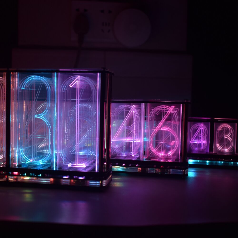 Oversize Font Analog Nixie Tube Clock Rainbow LED Full Color Music Spectrum DIY Kit