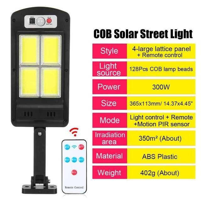 500W 48/120/128COB Solar LED Street Light PIR Motion Sensor Smart Remote Control Waterproof Outdoor Security Lighting Wall Lamp
