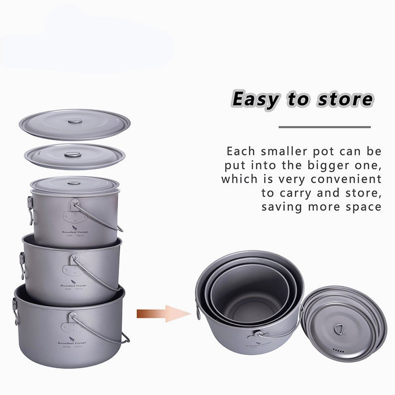 Big Capacity Titanium Camping Pot Outdoor Hanging Pot Portable Camping Picnic Water Cup