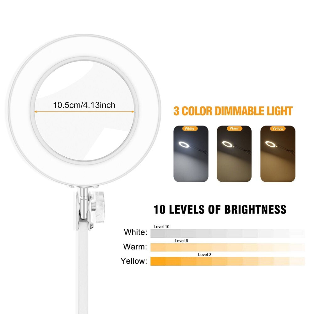 Welding Magnifying Glass LED Table Desk Lamp Three-Section Folding Handle Magnifier for Nail Repair Lighting Read