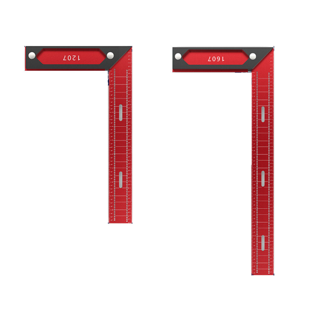 Red T-Shaped Woodworking Cross Ruler - Durable Aluminum Alloy, Precision Measurement Tool, 12/16 Inch Options