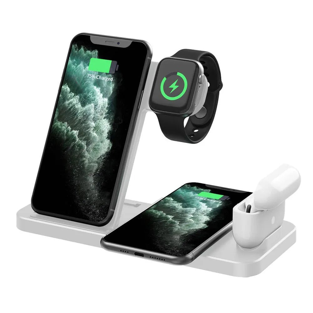 4-in-1 Wireless Charger with USB Cable, 15W Fast Charging for iPhone, Samsung, AirPods, Apple Watch - Anti-Slip Design
