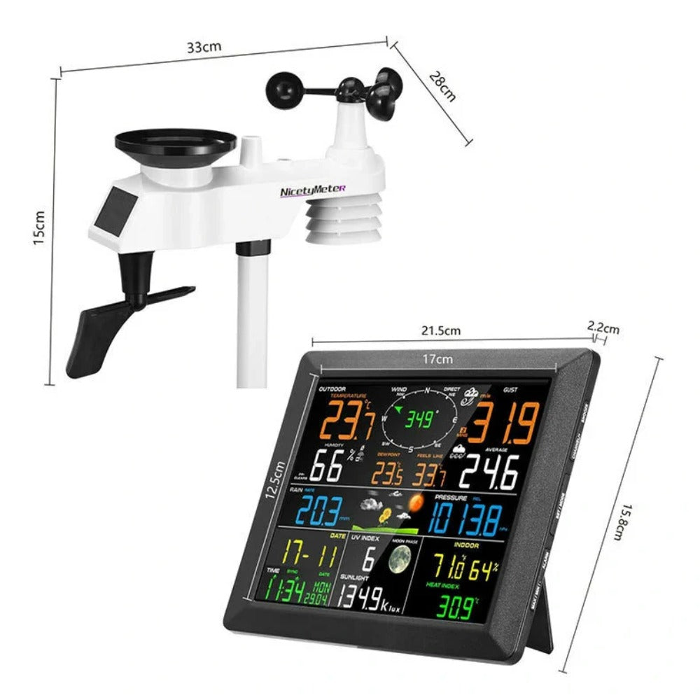 7-in-1 WiFi Weather Station with Outdoor Sensor - Temp/Humidity/Pressure/Wind/Rain/Moon Forecast, Wireless Indoor Clock