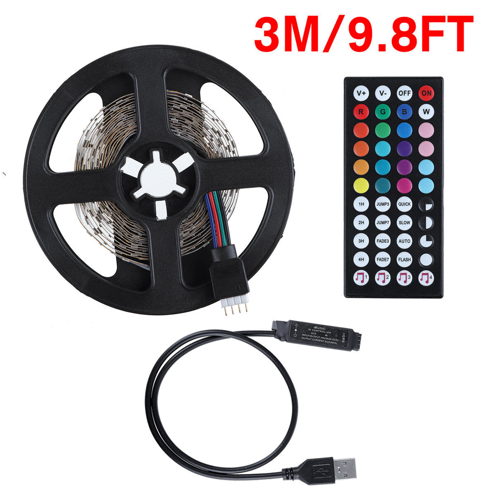 1/2/3/4/5m 5V 3528 RGB USB LED Strip Light Music Sync with 44 Key IR Remote Control Christmas Decorations Lights