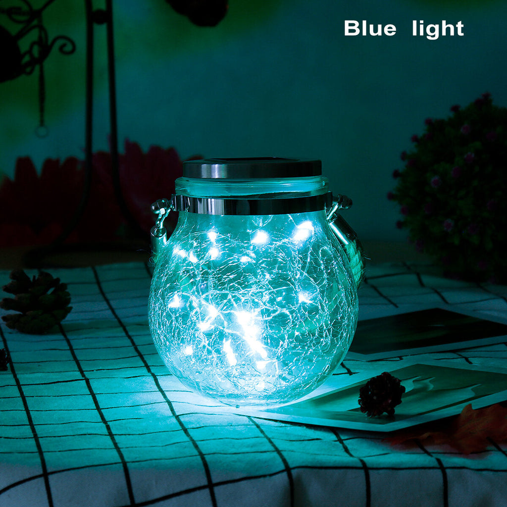 Hanging Solar Powered Crackle Glass Jar Lamp Lantern String Fairy Light Romantic Indoor Outdoor Decoration