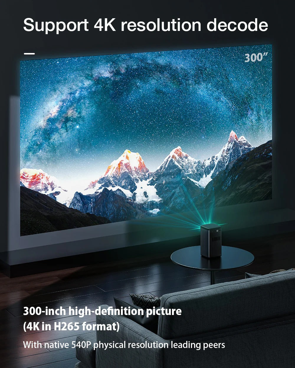 DLP Mini Projector with WIFI6, Android TV, Bluetooth 5.0, Auto Focus, Keystone Correction, Built-in Battery for Outdoor Movies