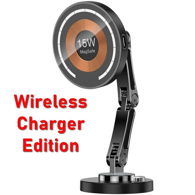 15W Magnetic Car Wireless Charger with USB Cable, 360° Rotation for iPhone 14/13/12/11 Pro Max & Samsung