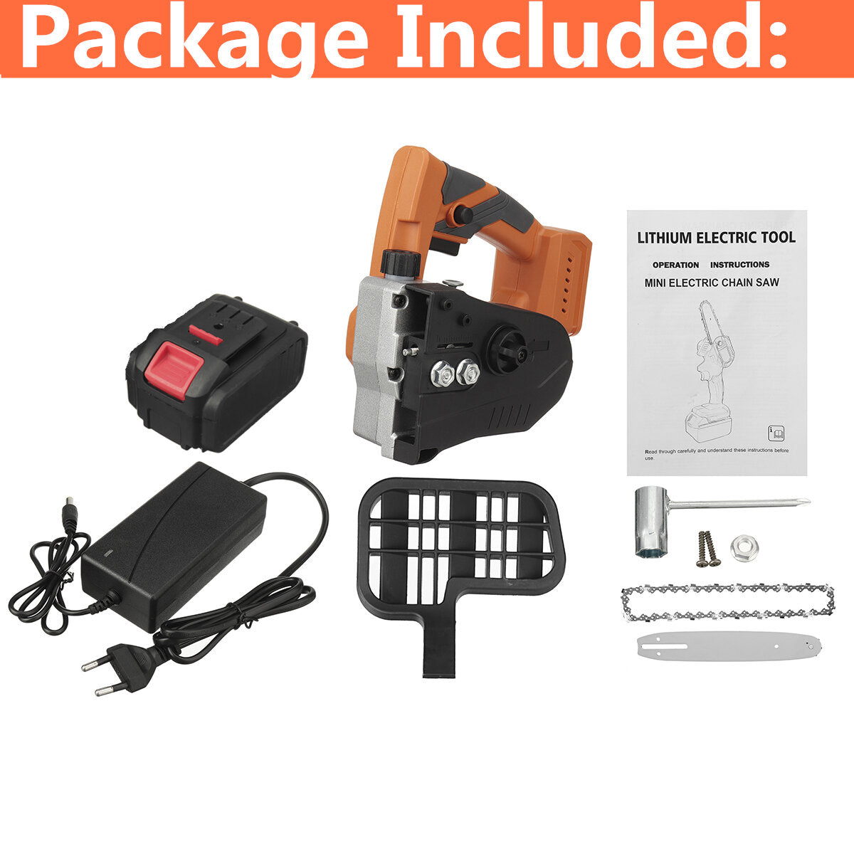 10in Rechargeable Brushless Electric Chain Saw One-Hand Saw Woodworking Wood Cutter