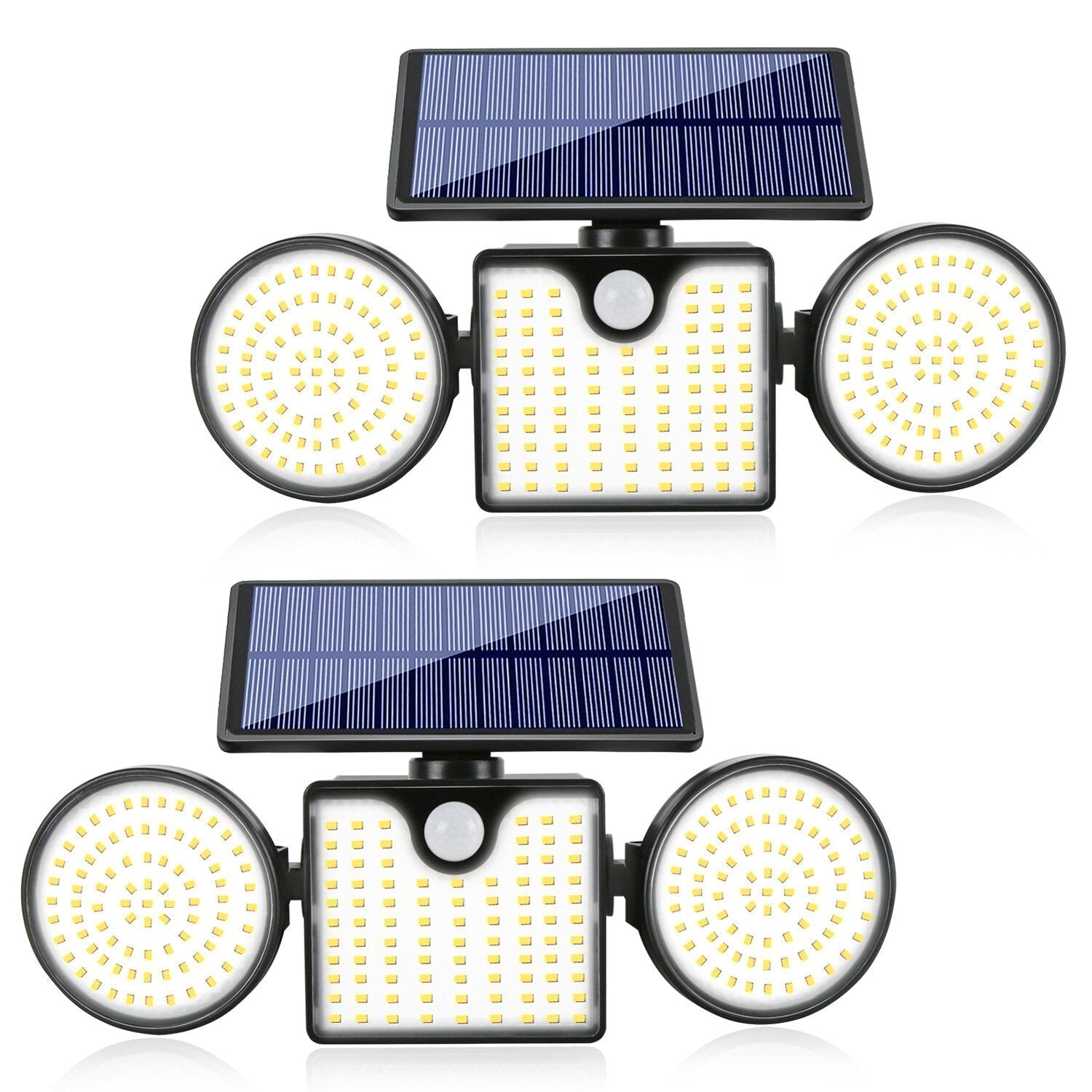 260LED Solar Wall Light Outdoor Courtyard Motion Sensor Security Lamp Round Three-head Spotlight for Garden Aisle Waterproof
