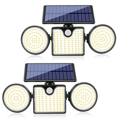 260LED Solar Wall Light Outdoor Courtyard Motion Sensor Security Lamp Round Three-head Spotlight for Garden Aisle Waterproof