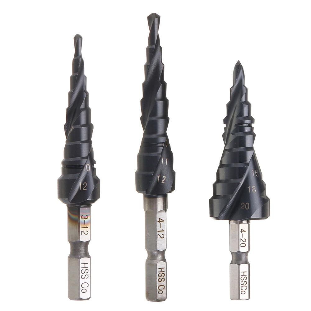 M35 Cobalt Step Drill Bit 3-12/4-12/4-20mm TiAlN Coated Step Drill 1/4 Inch Hex Shank