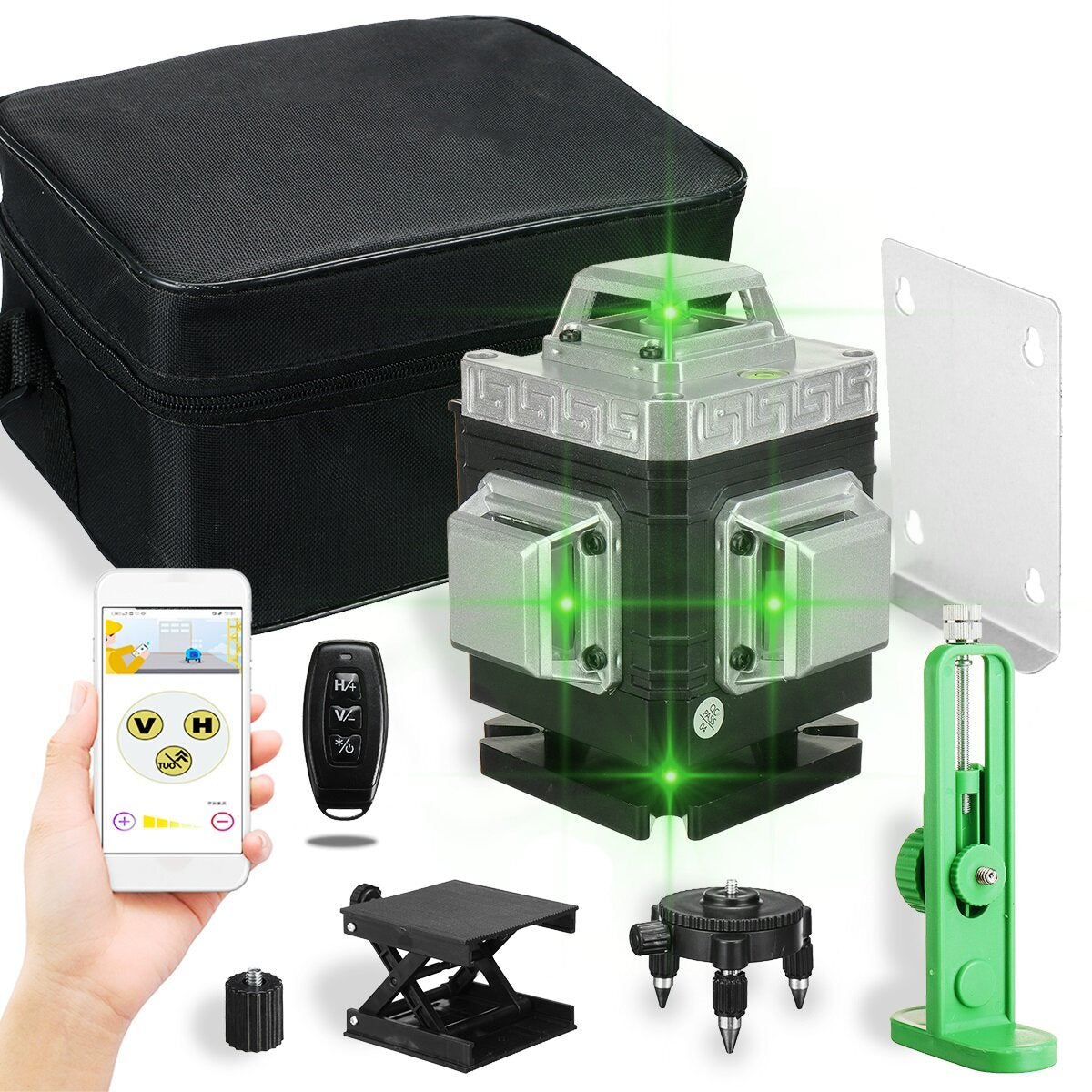 8/12/16 Line 360 4D Line Laser Level Green Light Self Leveling Cross Measure Tool Kit