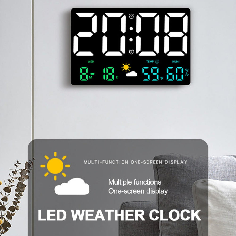 Large Digital Wall Clock with LED Display, Remote Control, Auto Brightness, Temperature, Humidity, Date, Week, 12/24H