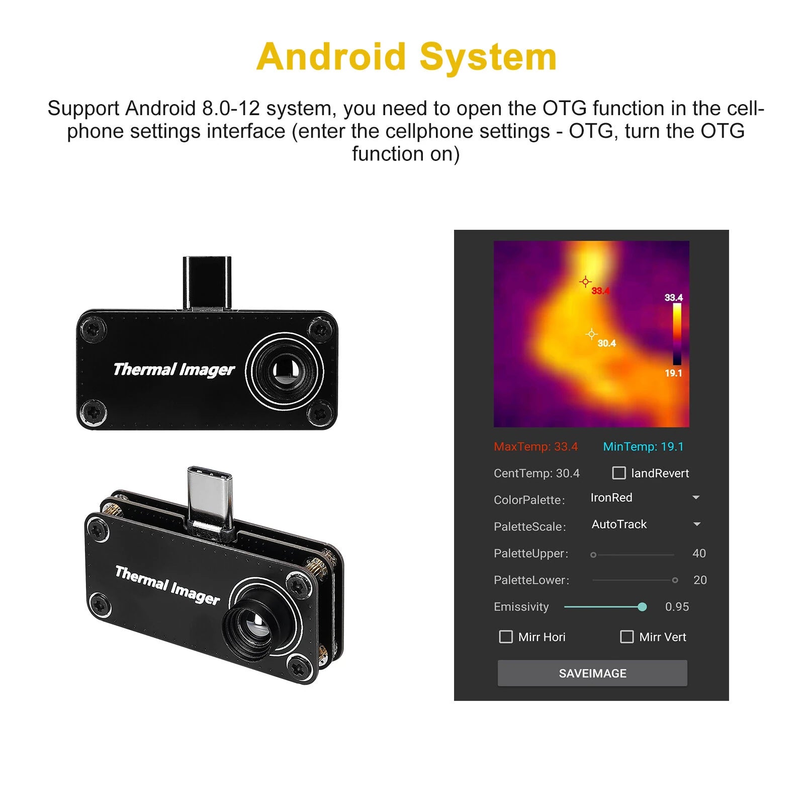 GreenZech Mobile 32 | Ultra-Portable Smartphone Thermal Camera | -20°C to 1000°C Extreme Temperature Measurement | Android Type-C Thermal Imager
