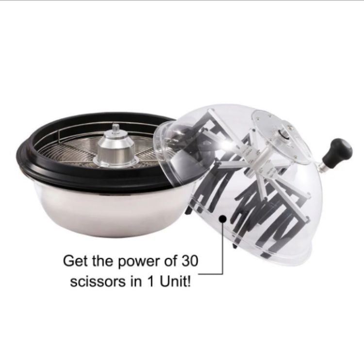 Greenzech Manual Bowl Leaf Trimmer 19" – Stainless Steel Spin Cut Hydroponic Bud Trimmer with Clear Lid