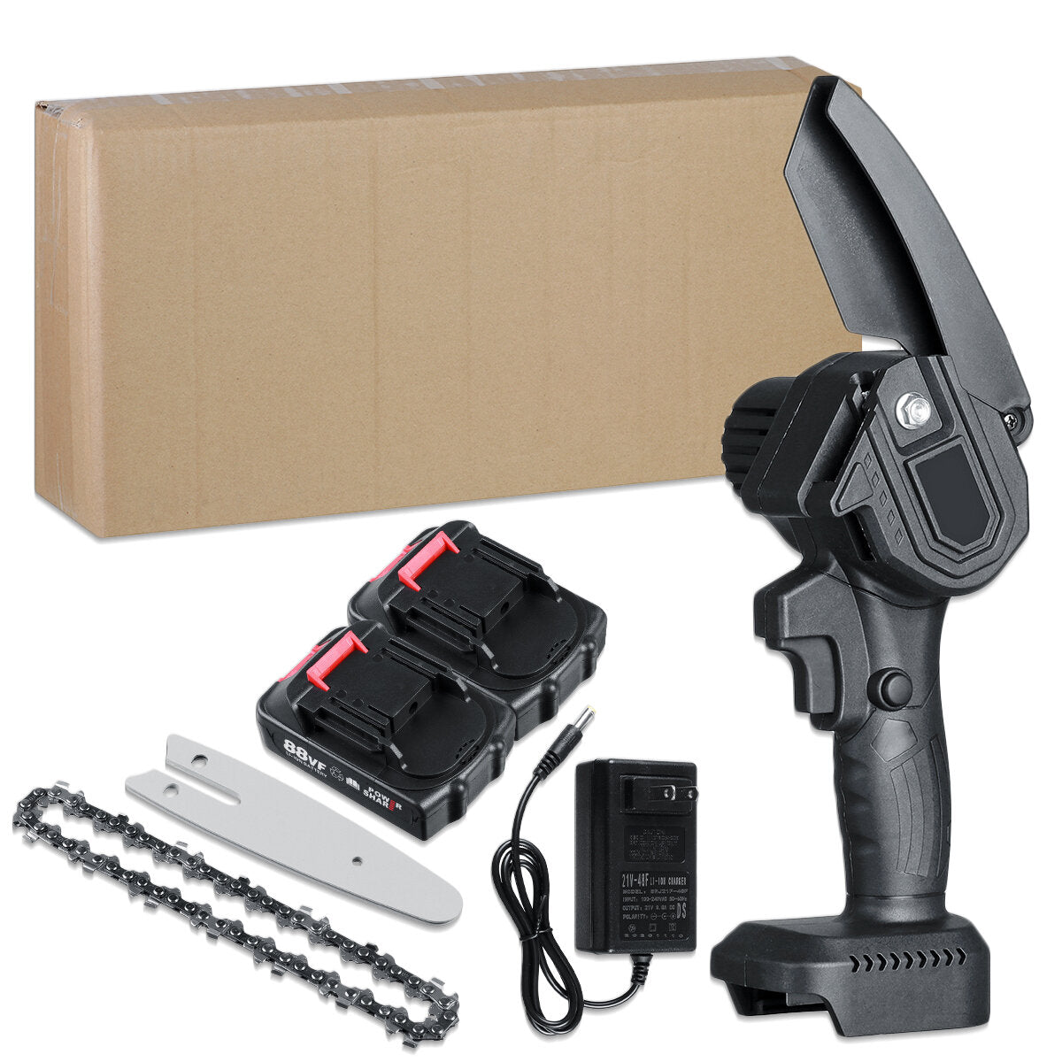21V Cordless Electric Chainsaw Chain Saw Handheld Garden Wood Cutting Tool with Battery
