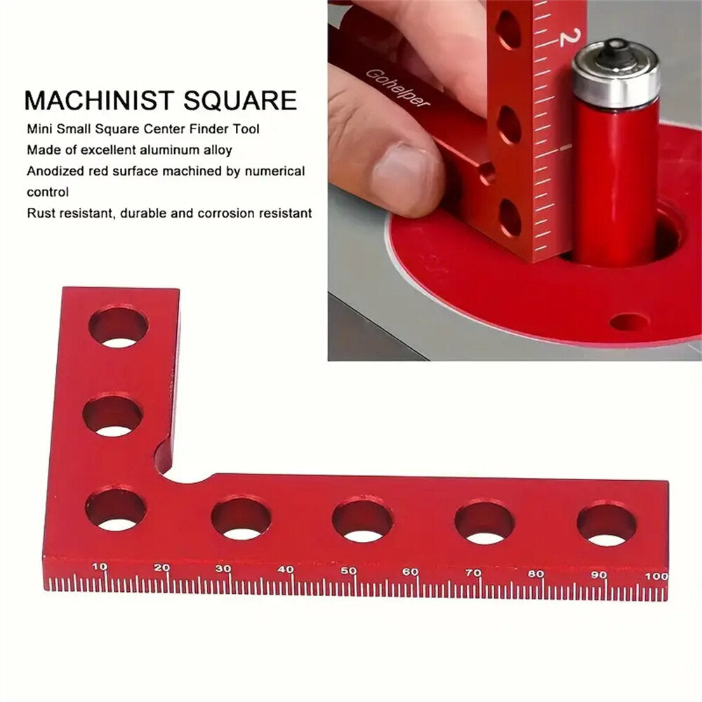 Small Square Center Finder Tool - Durable Aluminum Alloy, 90-Degree Marking, Compact, Metric/Imperial, 50x100mm