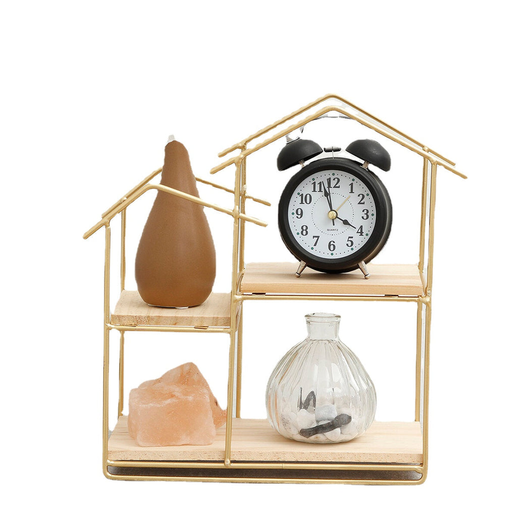 Wooden Metal Floating Shelf Wall Mounted Storage Display Rack House Home Shaped Shelf