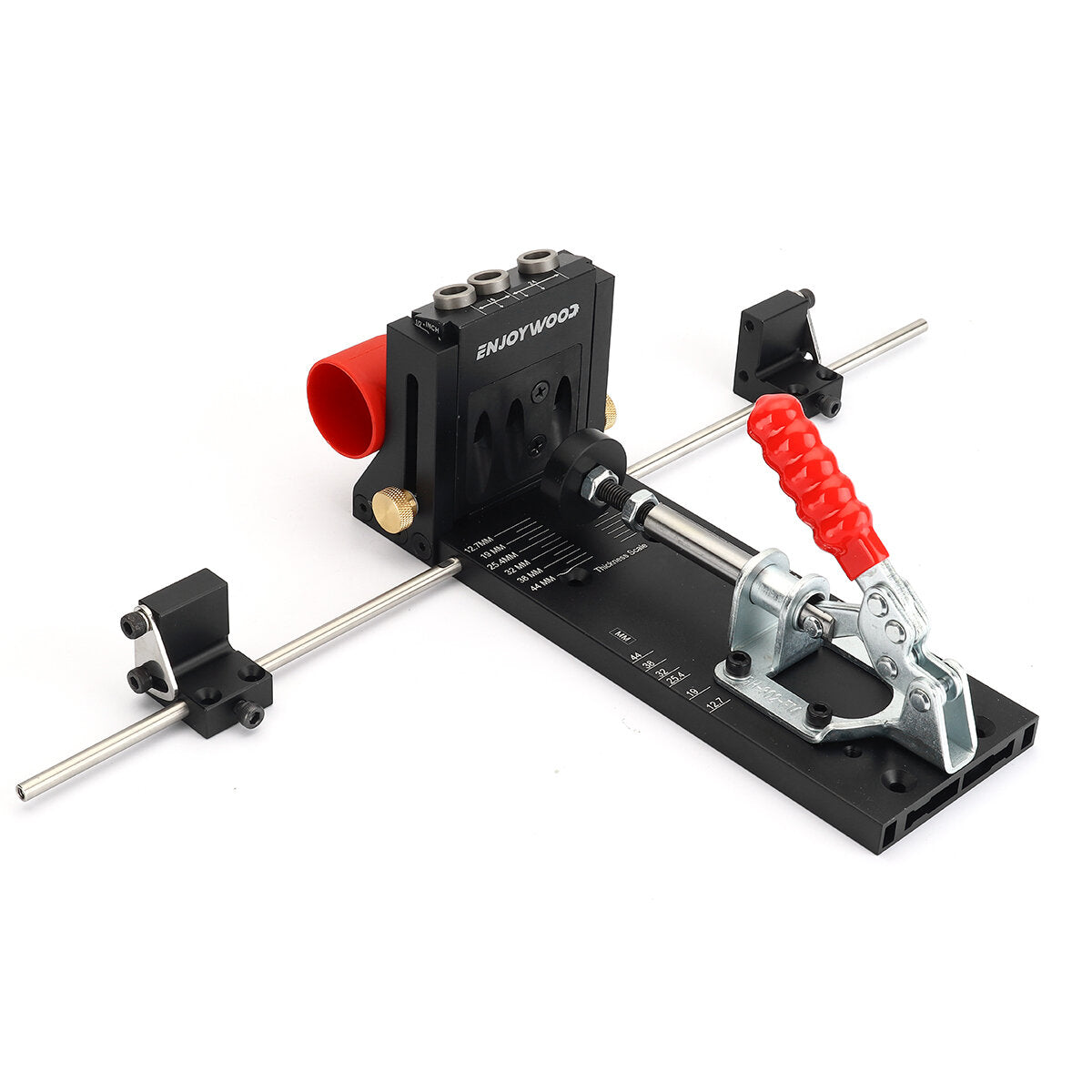 Heavy Duty Aluminum Pocket Hole Jig with Adjustable Depth, Dust Spout, and Versatile Supports for Woodworking