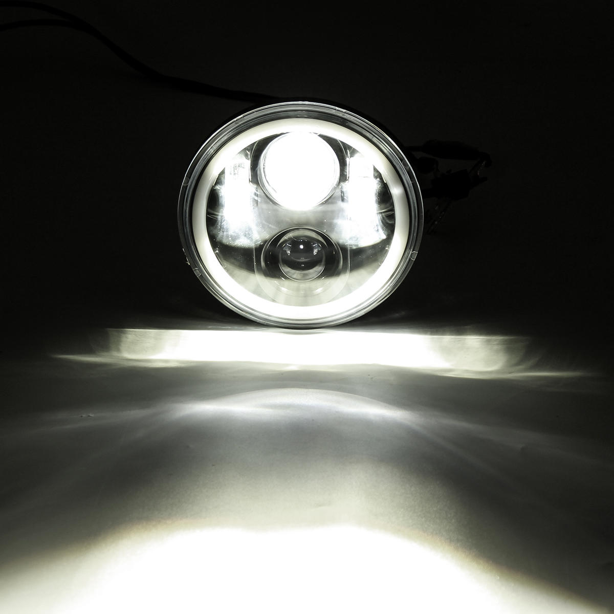 5.75" 75W 6000K DRL Amber Halo Angle Eyes Projector LED Round Headlights Low/High Beam Turn signal Light