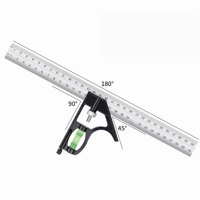 12" Professional Resolution Adjustable Stainless Steel Angle Combination Square Ruler